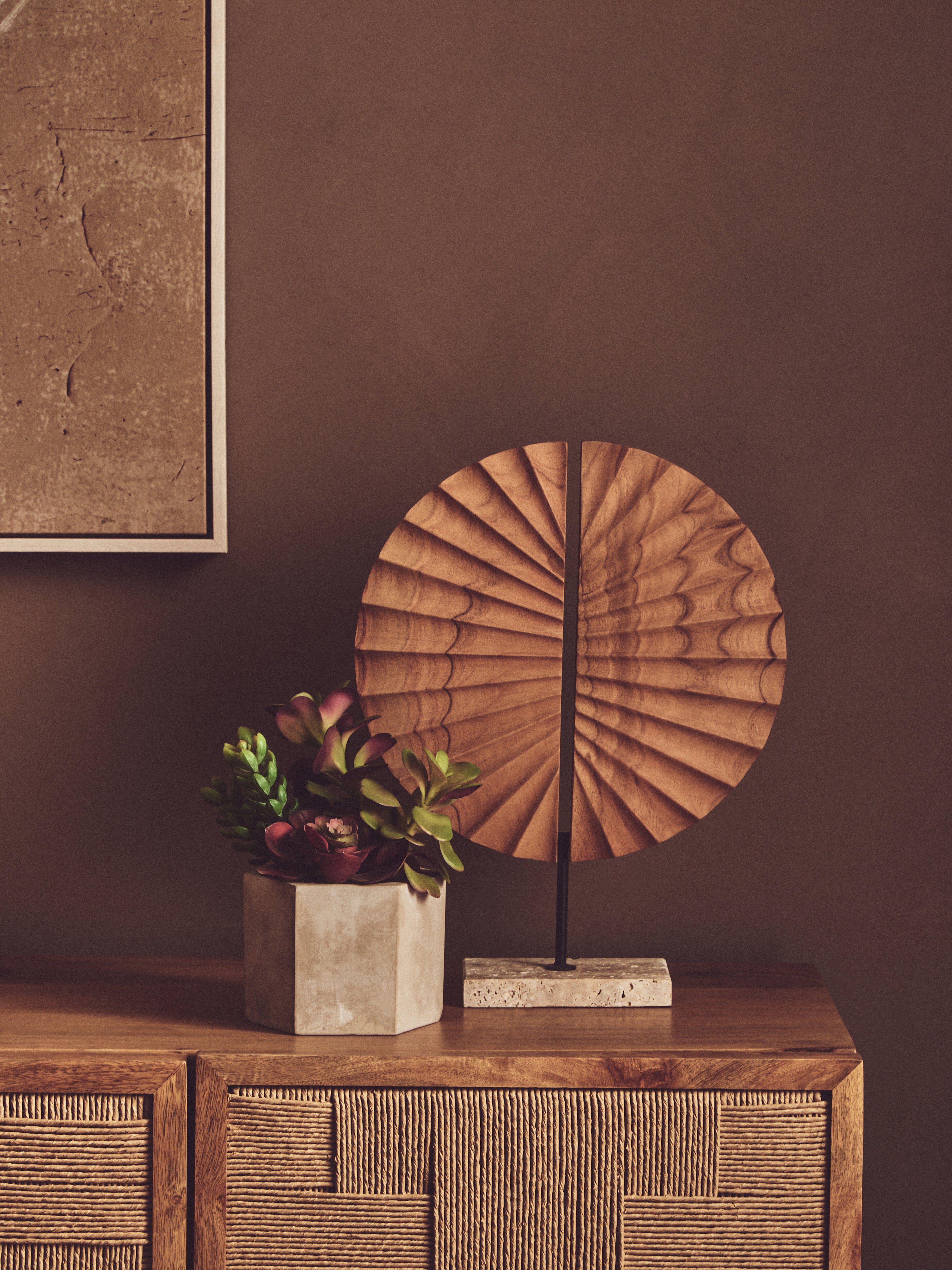 Lindos Natural Wood Sculpture With Travertine Base